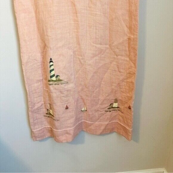 Vintage Donna Linen Maxi Peach Dress with lighthouses and sailor boats Sz Small - Picture 6 of 8